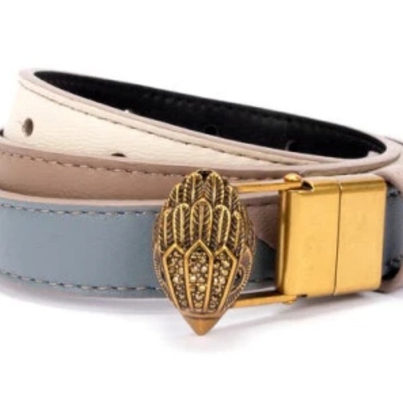 Kurt Geiger London Reversible Pieced Leather Belt in Pavement/Antique Brass‎ S M - Picture 1 of 10